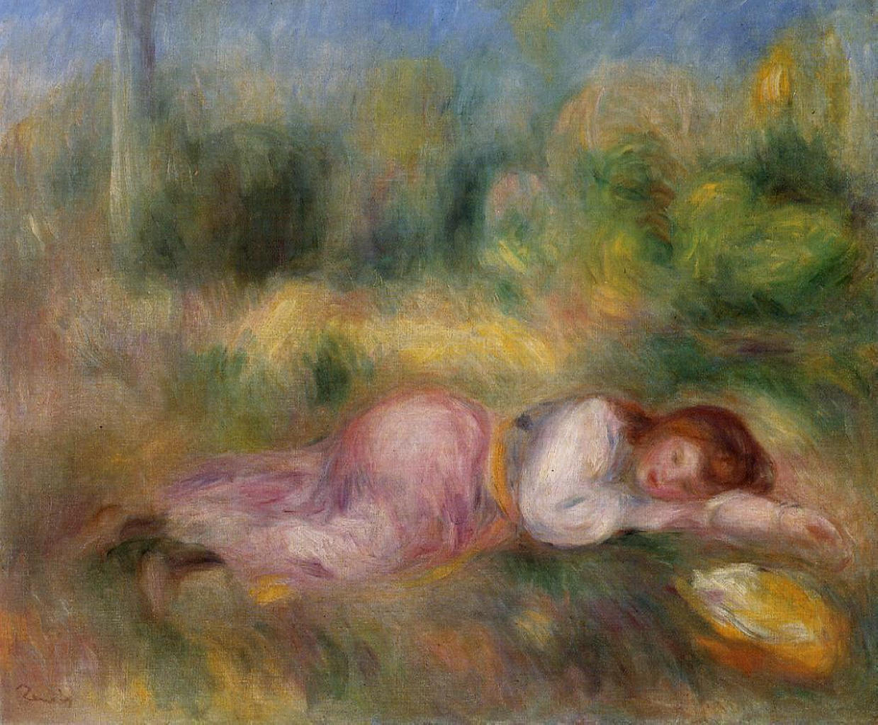 Girl streched out on the grass 1890
